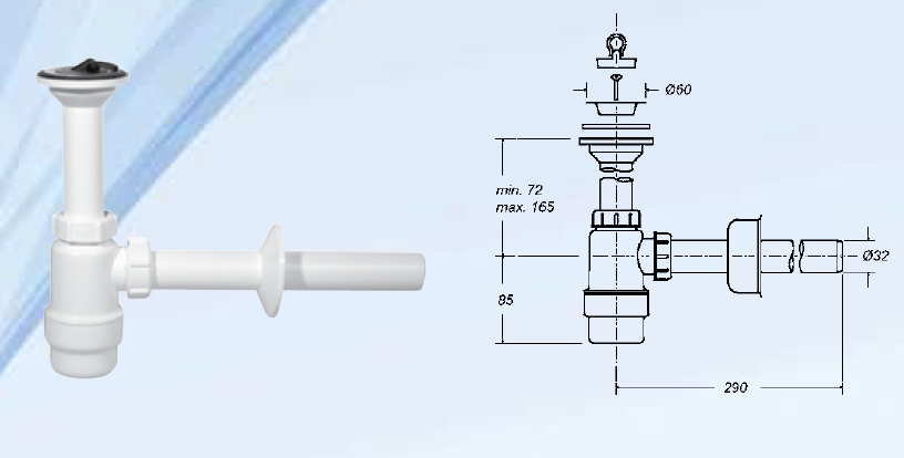 Mosdószifon, fix leeresztővel 32mm-es elfolyással